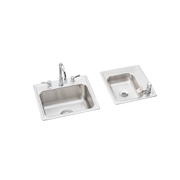 Lustertone Stainless Steel 34 X 17 X 6 Double Bowl Top Mount Classroom Ada Sink + Faucet/Bubbler Kit